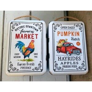 Farmers Market Rooster Historic Downtown + Pumpkin Patch Metal Signs Set of 2